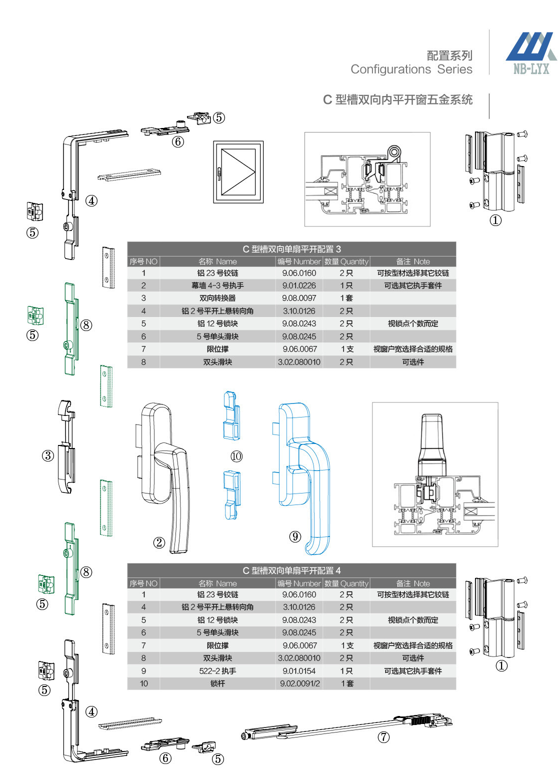Aluminium casement drive and fitting configurations · AL · PDF 9 · right panel