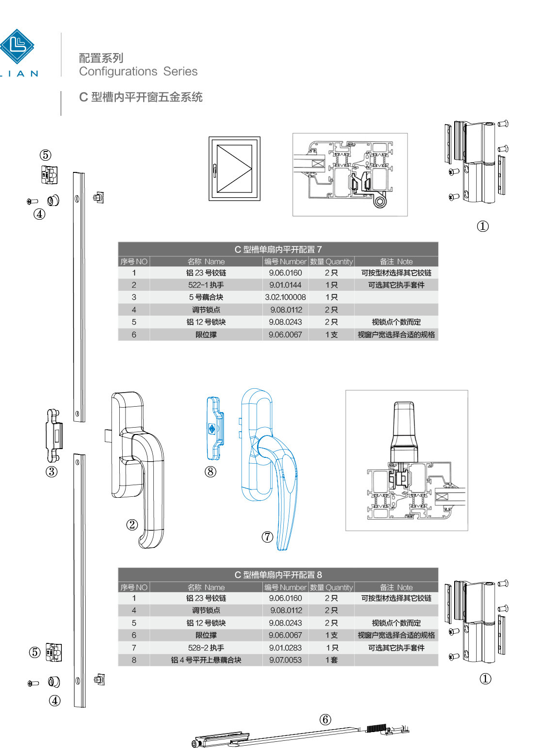 Aluminium casement drive and fitting configurations · AL · PDF 12 · left panel