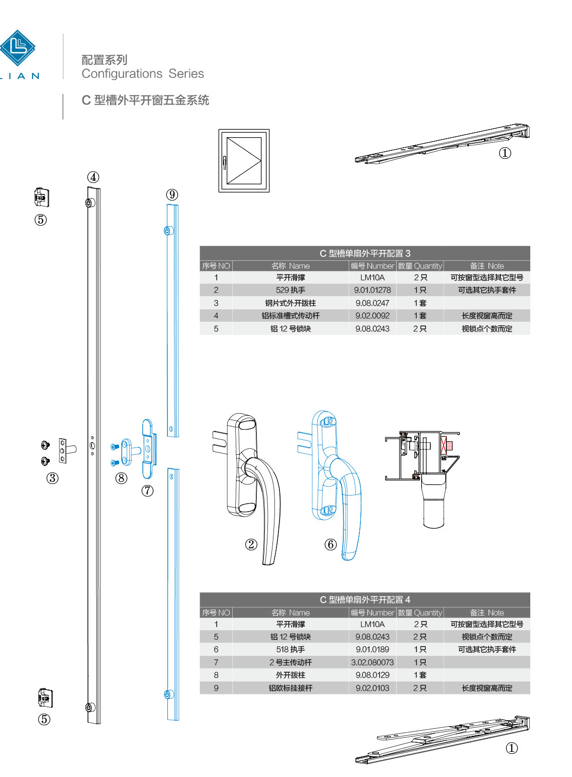 Aluminium casement drive and fitting configurations · AL · PDF 13 · left panel