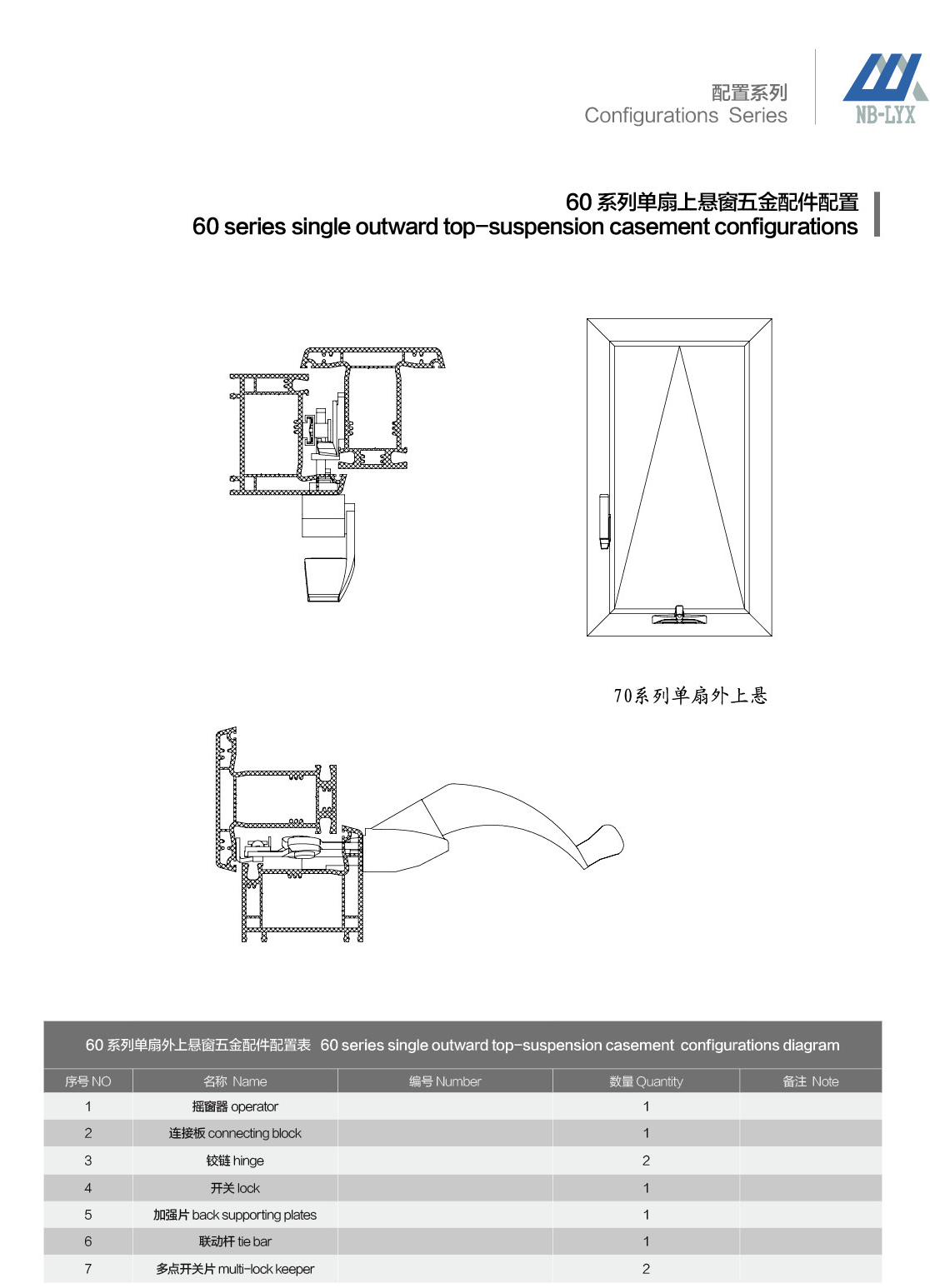 uPVC crank-operated window profiles and configurations · UPVC · PDF 14 · right panel