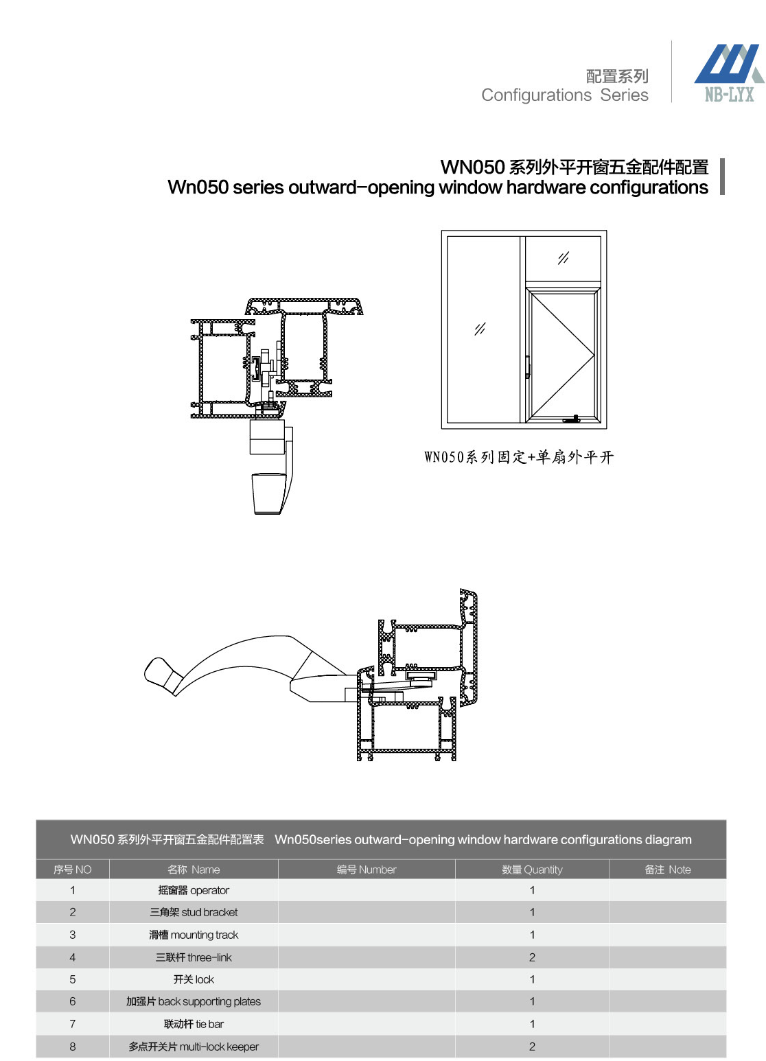 uPVC crank-operated window profiles and configurations · UPVC · PDF 16 · right panel