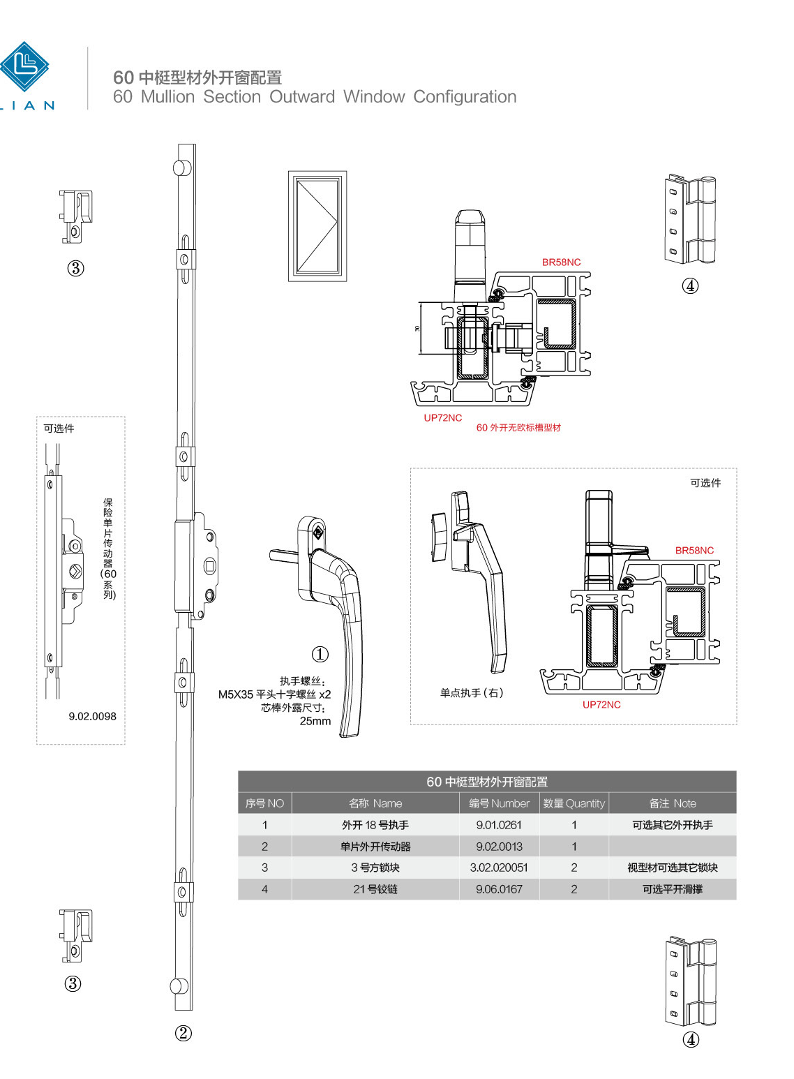 uPVC inward and outward-opening profile configurations · UPVC · PDF 21 · left panel