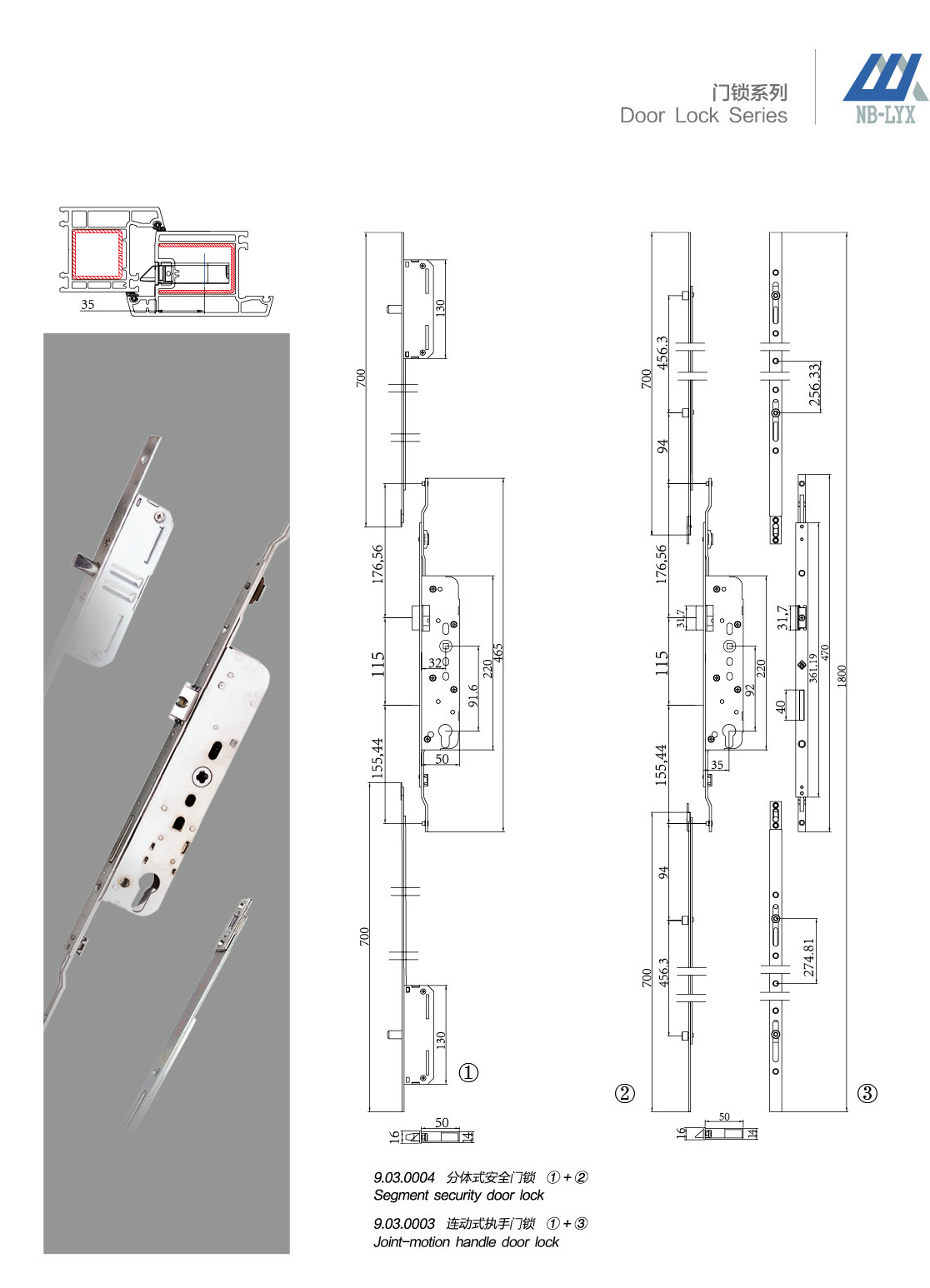 Mortice door locks · UPVC · PDF 50 · right panel