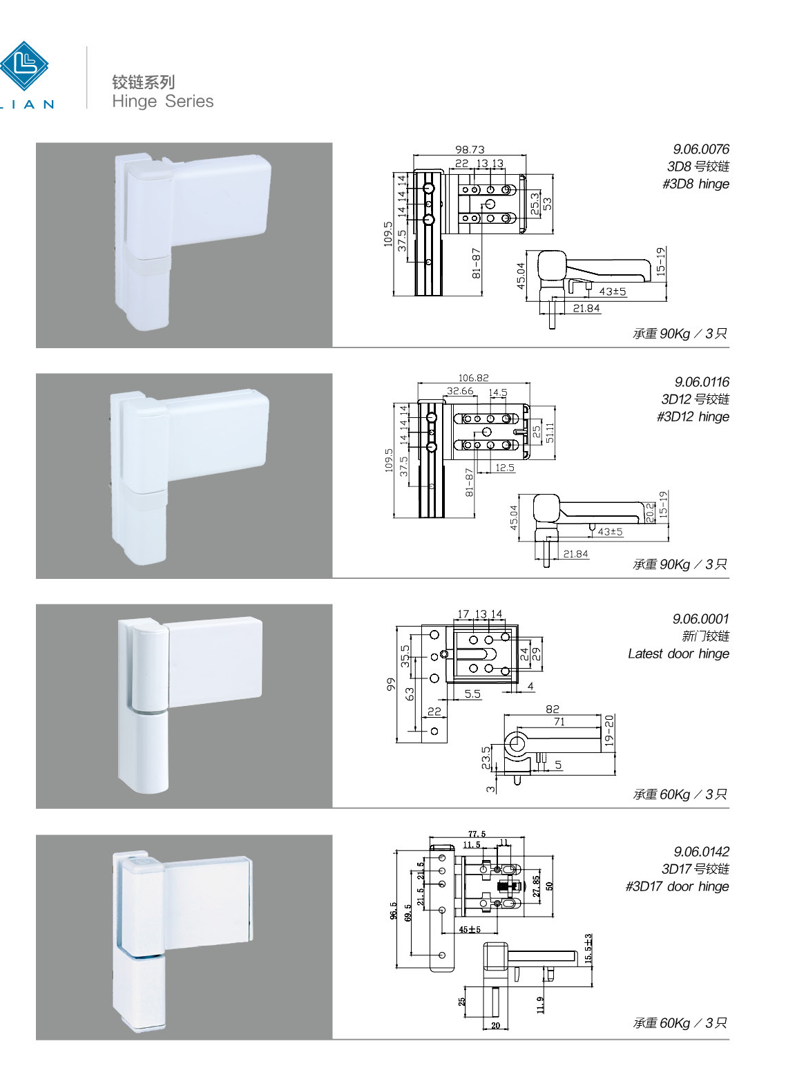 Adjustable uPVC profile door hinges · UPVC · PDF 56 · left panel