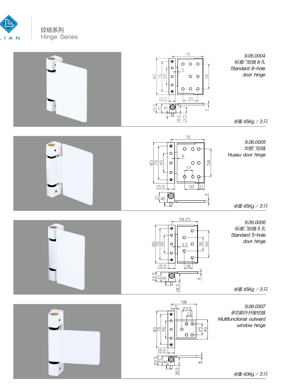 Profile-specific door and window hinges · UPVC · PDF 58 · left panel