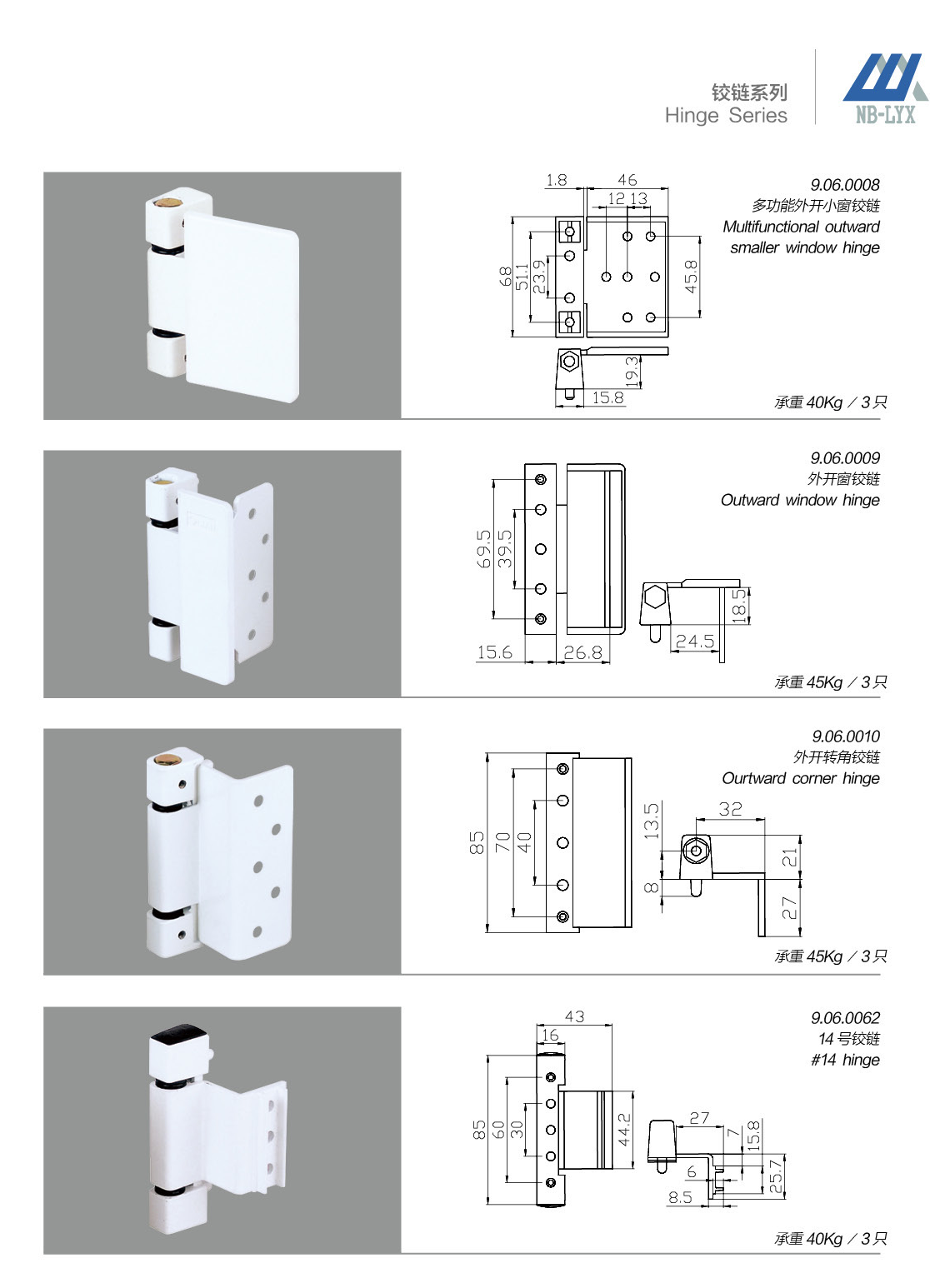 Profile-specific door and window hinges · UPVC · PDF 58 · right panel
