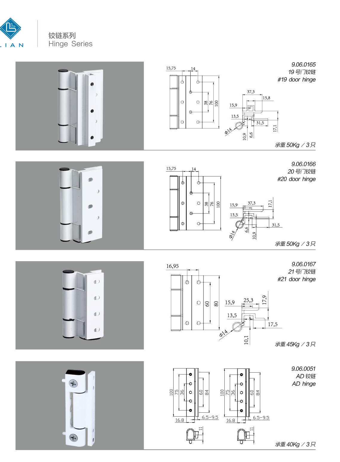 Profile-specific door and window hinges · UPVC · PDF 60 · left panel