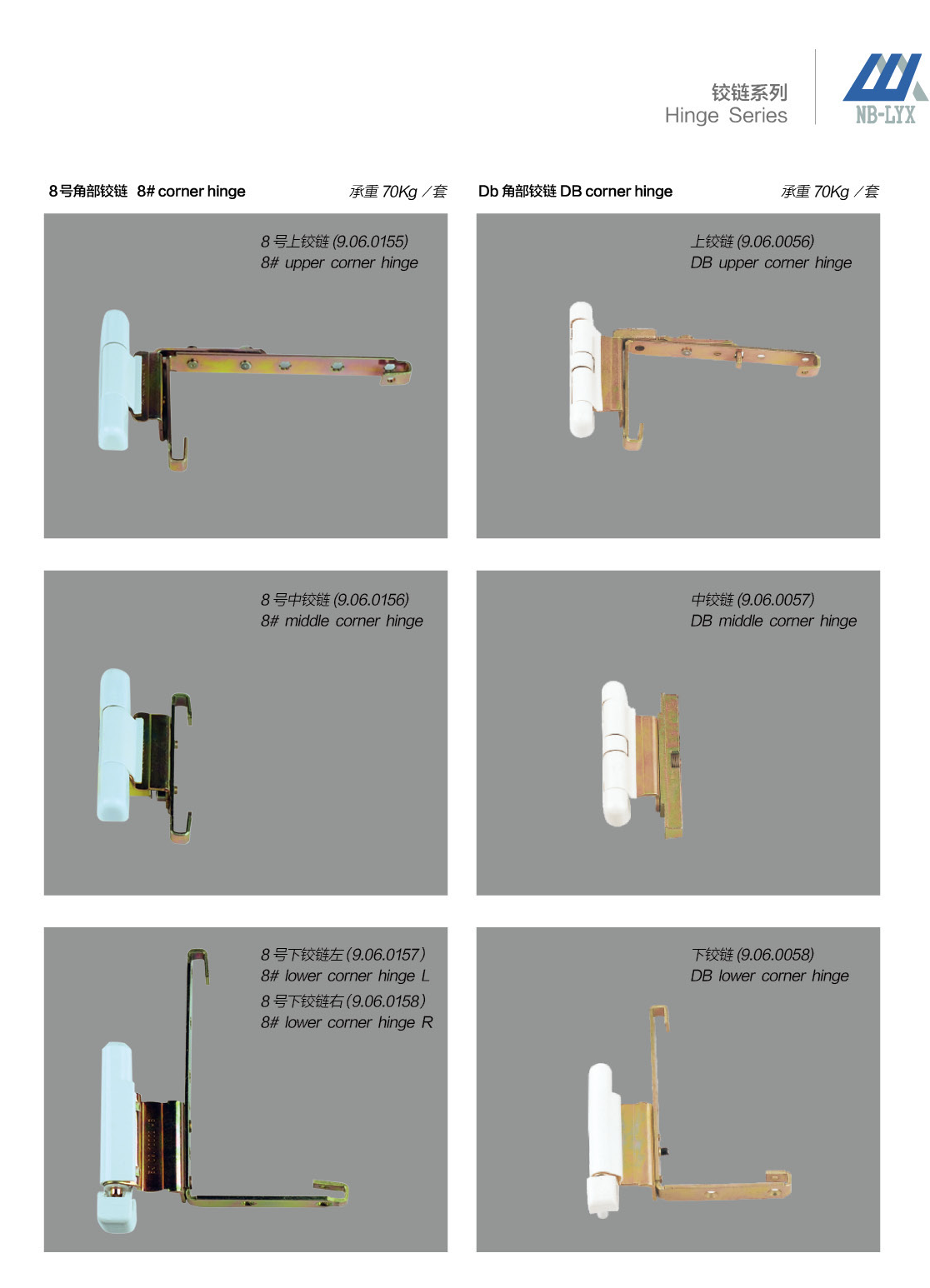 Tilt-and-turn corner-hinge components · UPVC · PDF 61 · right panel