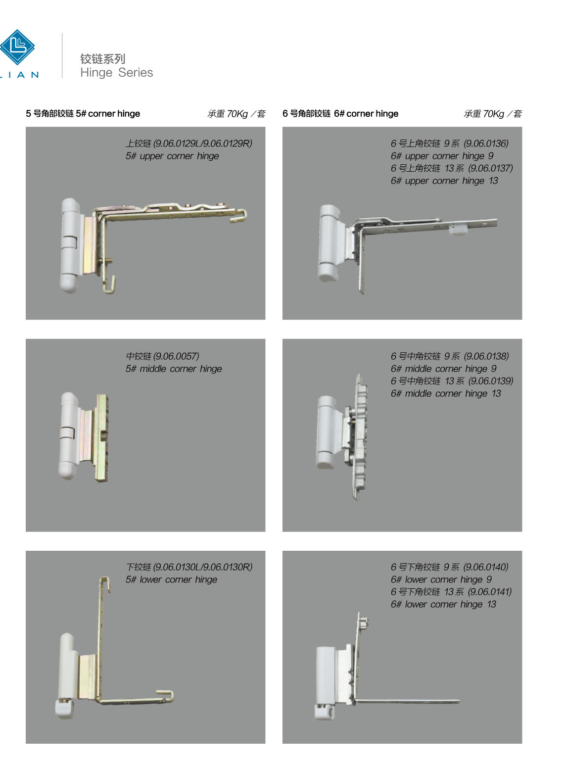 Corner hinges and tilt-and-turn hinge components · UPVC · PDF 62 · left panel