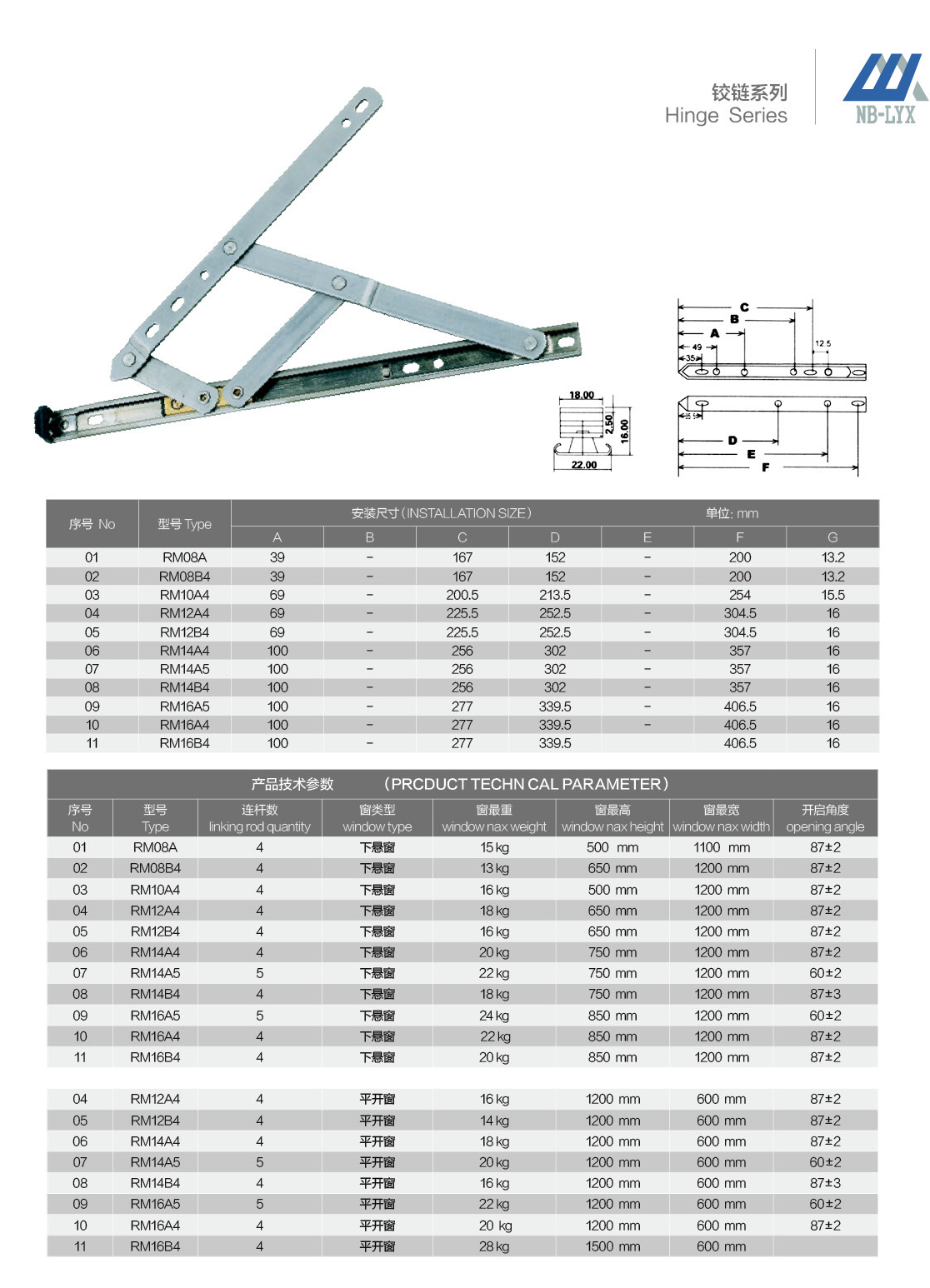 Friction stay size and geometry tables · UPVC · PDF 63 · right panel