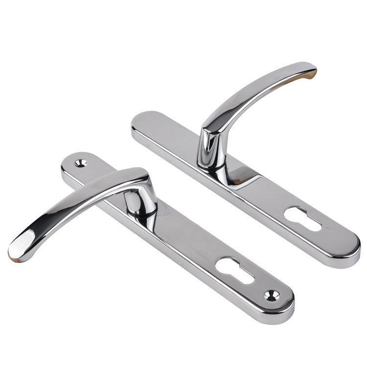 Curved lever backplate handles — chrome