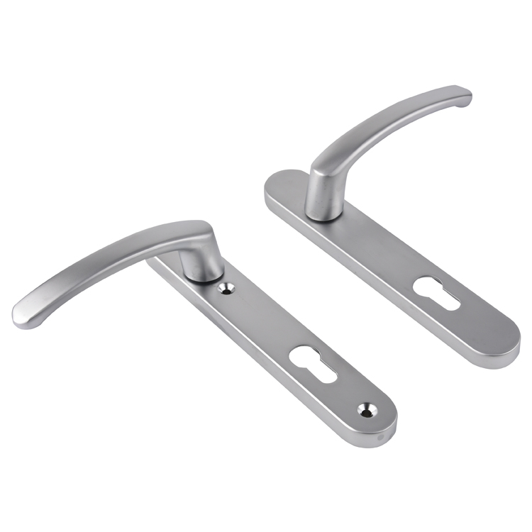 Curved lever backplate handles — silver