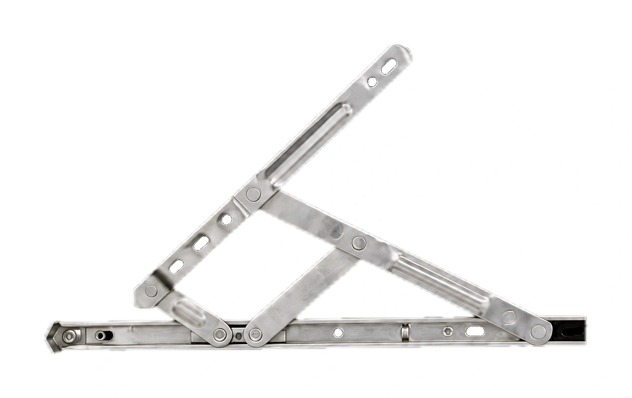 Four-bar friction stay — slotted fixing arm