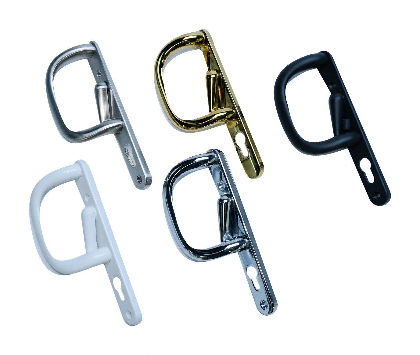 Rounded patio door handles on backplate — finish options